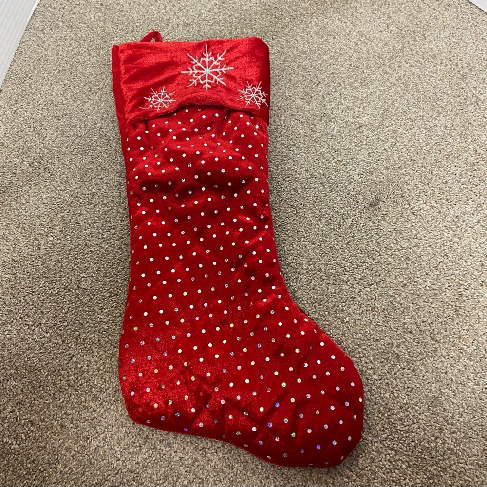 Red Velvet‎ Christmas Stocking with Snowflake Design